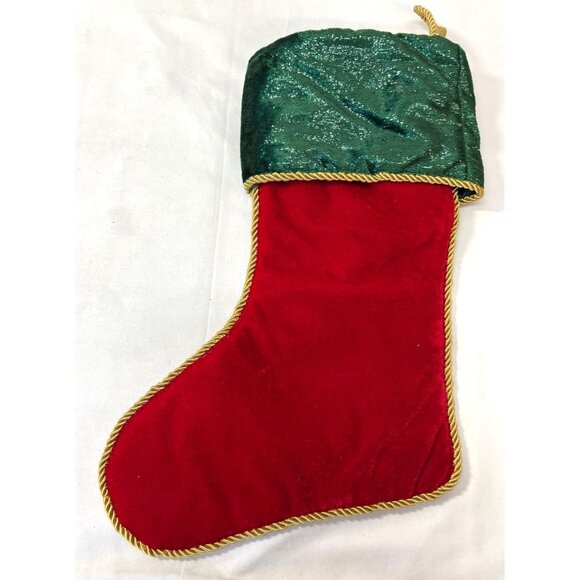 Classic Christmas StockingRed Velvet With Gold Trim & Loop - Picture 1 of 4